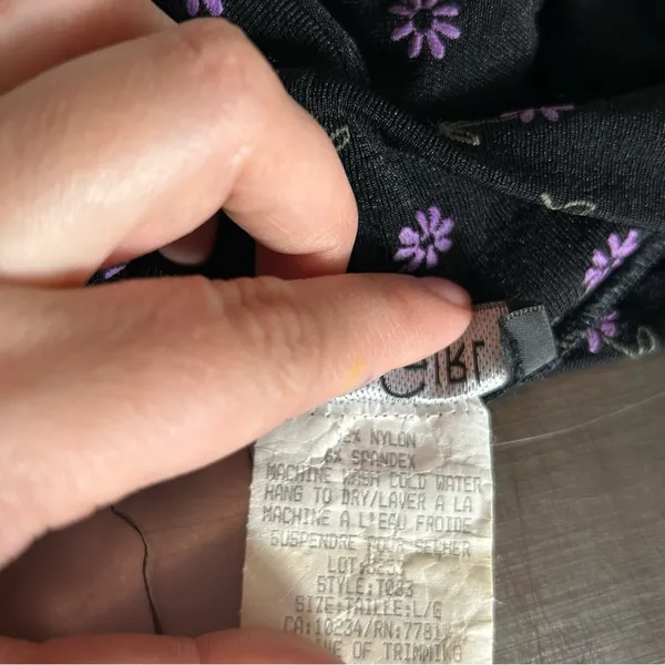 Vintage‎ Tall Girl Semi Sheer Black w/ Purple Daisy Flowers High Neck Midi Dress - Image 4