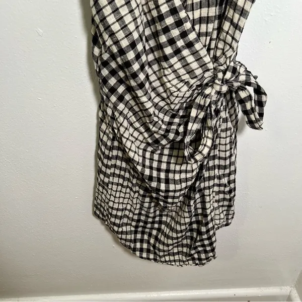 Free People Womens Size 0 Nodia Gingham Check Wrap Mini Dress Black White Cotton - Image 5