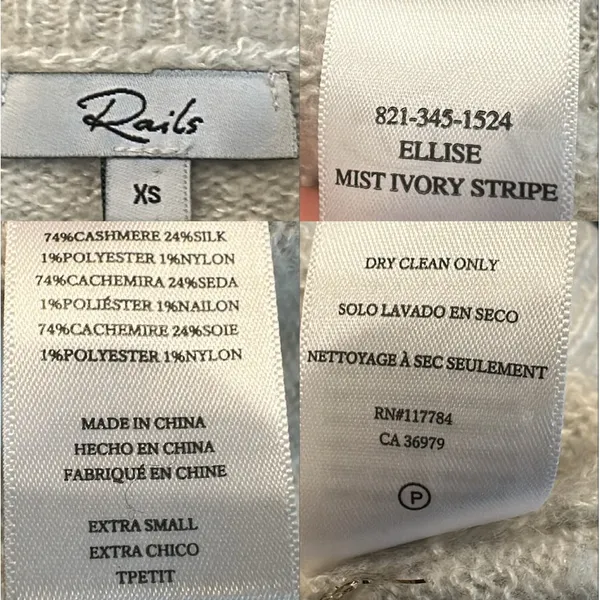 Rails Mist Ivory Glitter Stripe Ellise Sweater Cashmere‎ Silk Blend XS Luxe Cozy - Image 8