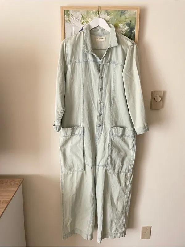 Free People We The Free Margarita Utility Jumpsuit in Light Blue Beam Size Small - Image 5