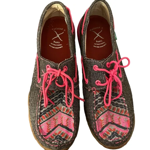 Twisted X Neon Pink Aztec Print Women’s 8.5M Boat Driving Mocs Loafers Shoes - Image 5