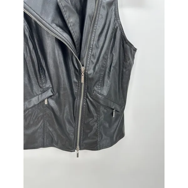 Bisou Bisou Faux Leather Vest Women‎ Small Full Zip Collar Sleeveless Biker - Image 3