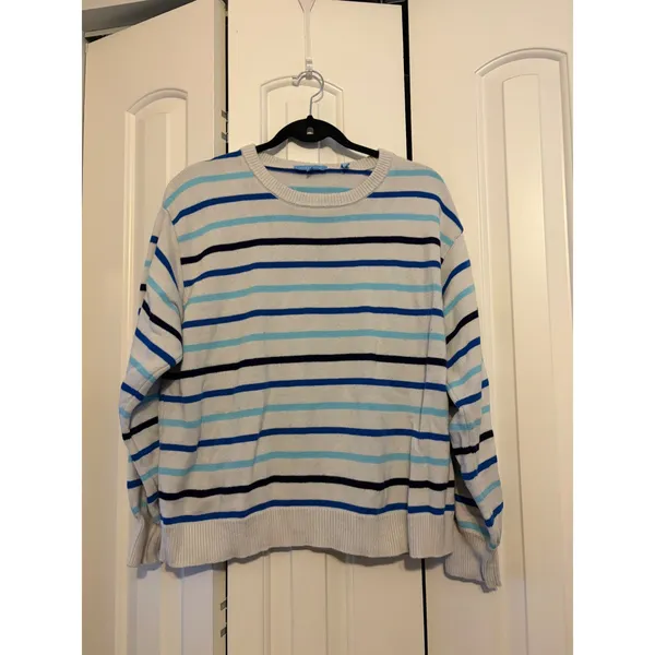 Draper James Striped‎ Sweater Womens XL Blue White Black Cotton Blend - Image 2