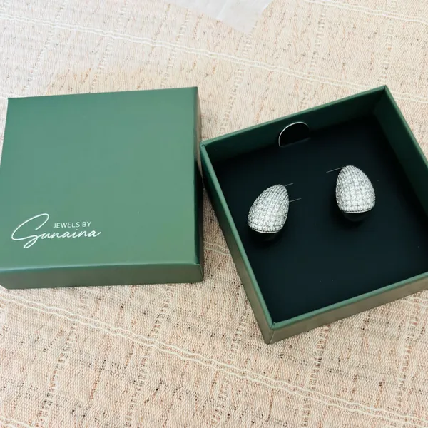 Jewels by Sunaina Silver Pave‎ Teardrop Stud Earrings - Image 4