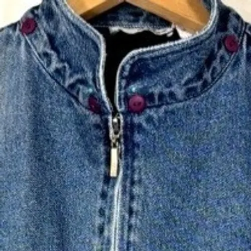 Vtg‎ NorthStyle Denim Jacket Blue Flannel Lined Plaid Barn Chore Coat Utility L - Image 3