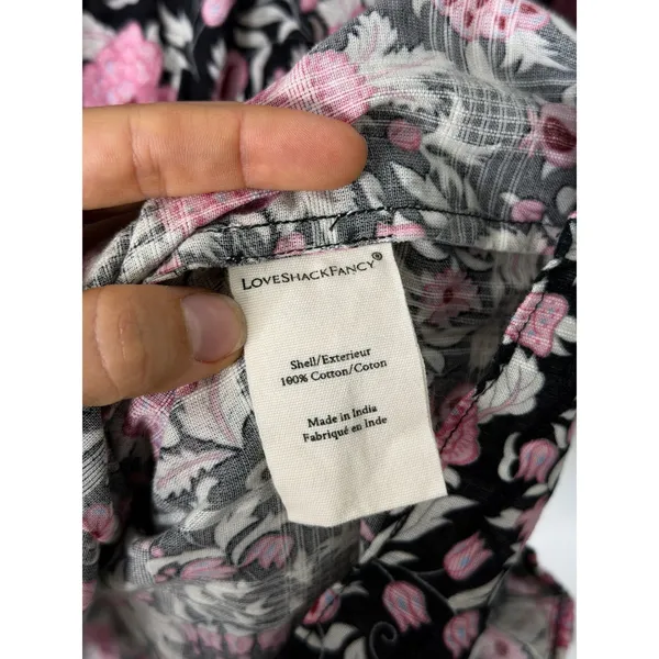 LoveShackFancy Mini Dress Pink Black Floral Smocked Ruffle Cotton - Image 5
