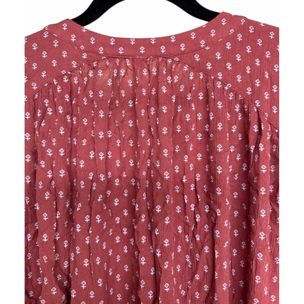 Free People Boho High Low Boyfriend Shirt Rust‎ Women's Size Large - Image 4