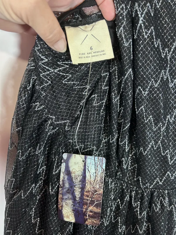 Pins & Needles Size 6 Black Silver Metallic Lace Fit and Flare Mini Dress - Image 3