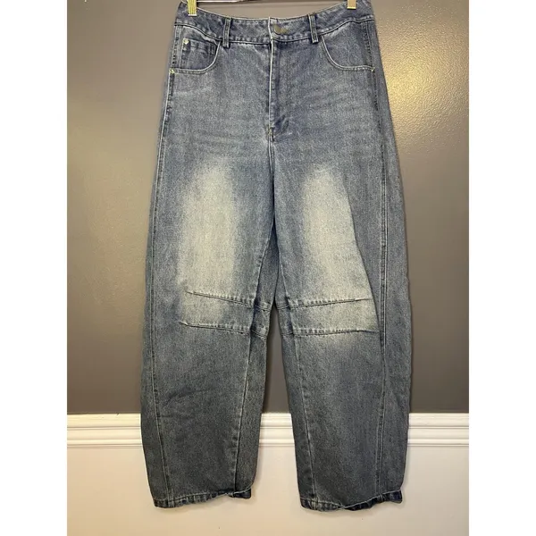 Jeans Womens M Blue Medium Wash High Rise Relaxed Tapered Seamed Denim - Image 2