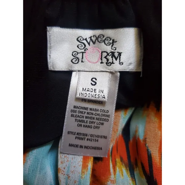 Sweet Storm Dress Women Size Small Sleeveless Orange Black Maxi Gauzy Ruffle - Image 5