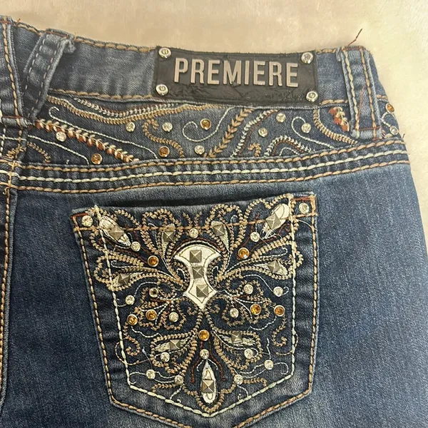Premier Blue Boot Cut Jeans with Ornate Back Design - Image 3