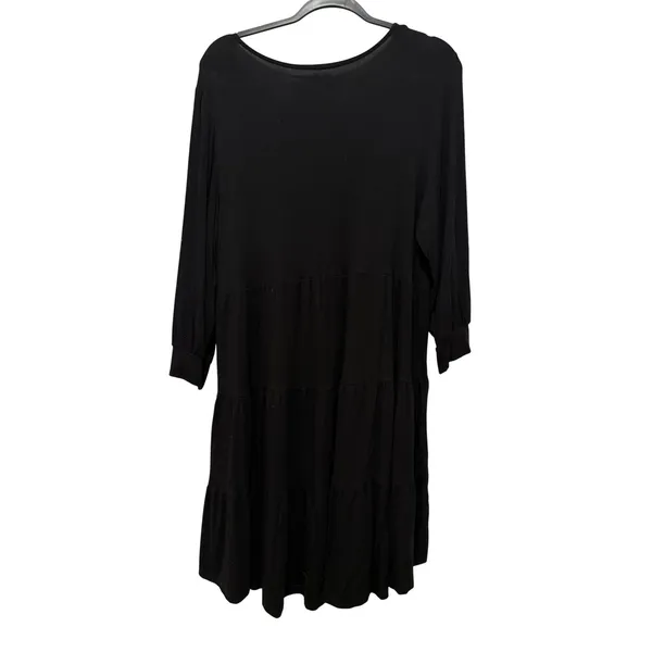Cupio Womens Black Floral Embroidered Tiered Long Sleeve Mini Dress Large - Image 5