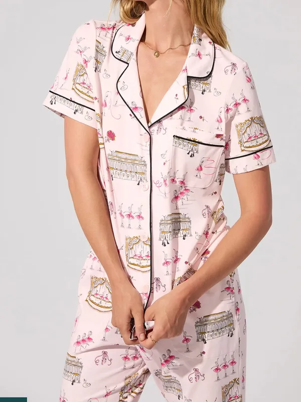 BedHead Swan Lake Short Sleeve Classic Stretch Jersey Cropped Pajama Set Ballet - Image 5