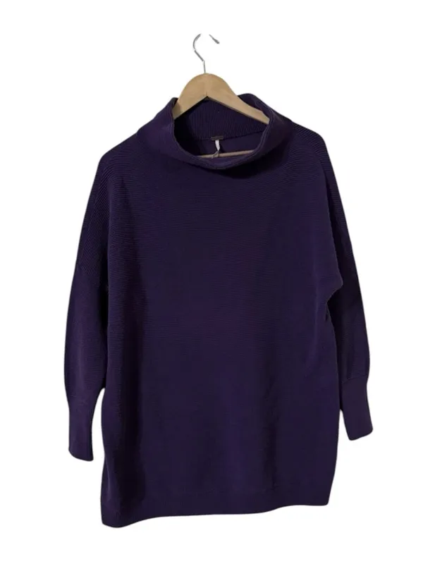 FREE PEOPLE Ottoman Cowl Purple Ribbed Sweater Pullover Top - Image 3