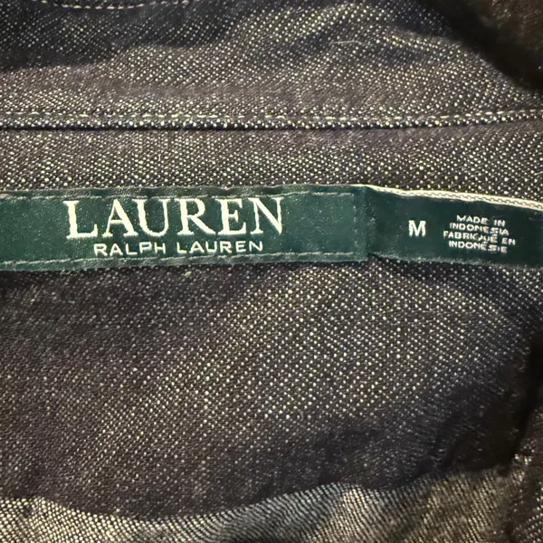 Lauren Ralph Lauren‎ Denim Tunic Top Women's Medium Long Sleeve Lace Up - Image 4