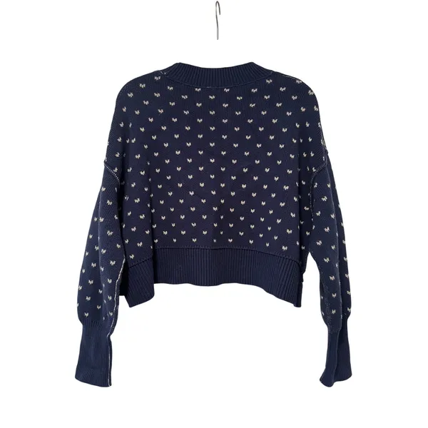 Free People Navy Blue Cropped Sweater with White Dots XS - Image 7
