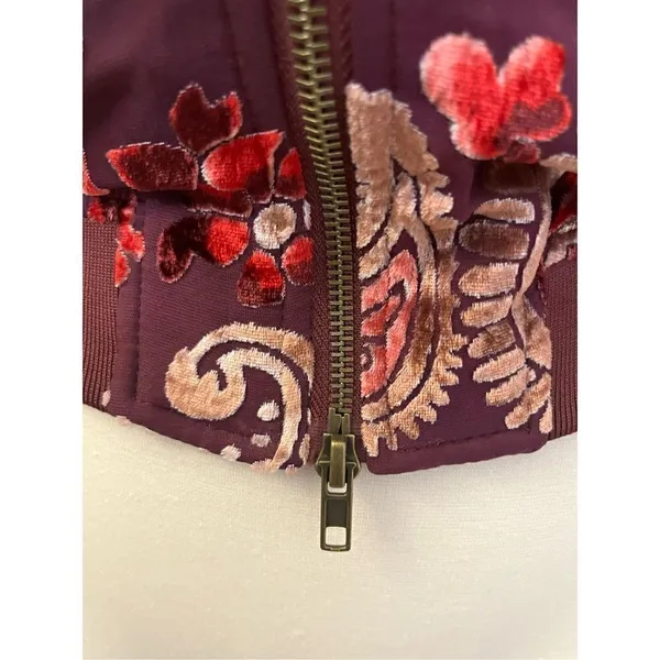 KAS New York Burgundy Velvet Paisley Ashlyn Burnout Bomber Jacket Size XS - Image 6
