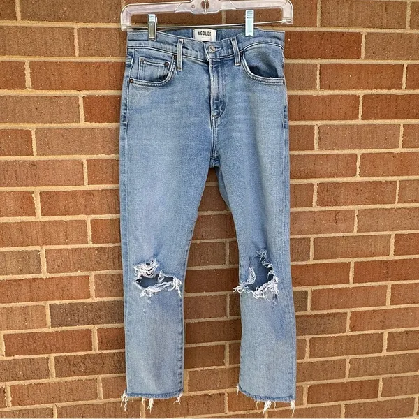 Agolde Toni Light Wash Denim Distressed Jeans Size 24 - Image 2