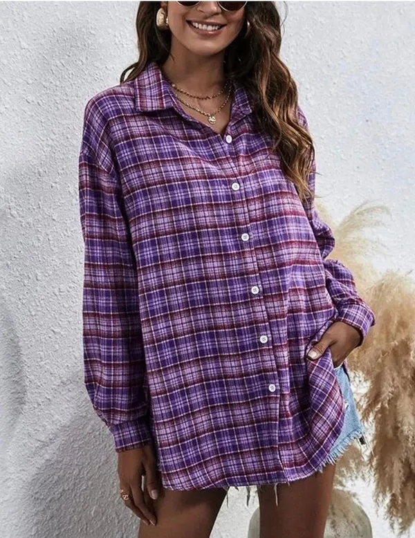 NWT Purple Oversized Flannel Size L - Image 2
