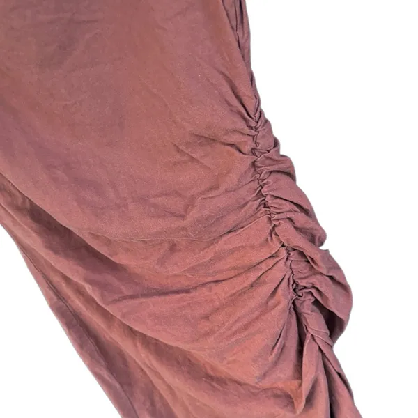 Anthropologie The Maya Linen Blend Ruched Dress Brown Size Small - Image 5