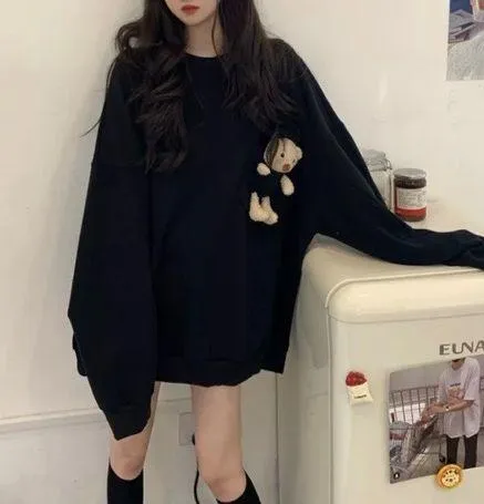Long sleeve black teddy bear top Size M - Image 2