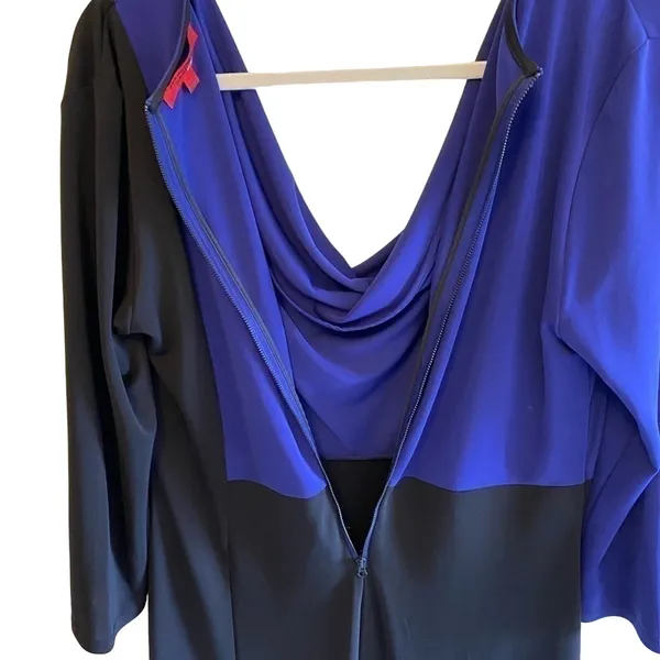 Narciso Rodriguez Purple Black 3/4 Sleeve Stretchy Dress Draped‎ Neckline Size L - Image 3
