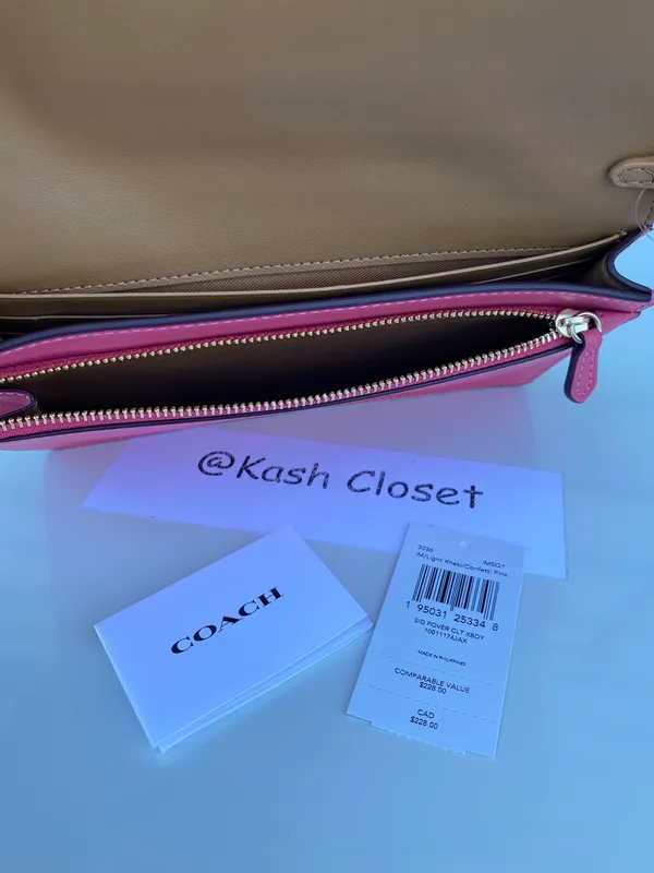 Coach Anna Foldover Clutch Crossbody -Khaki /Pink - Image 10