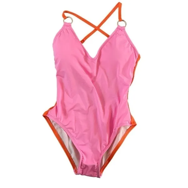 Kate Spade Plunging V-Neck One‎ Piece Swimsuit Pink Orange Small - Image 4