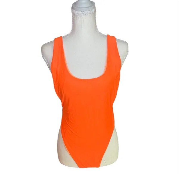 Aerie Neon Orange One Piece Swimsuit High Cut Low Back‎ Women M - Image 3
