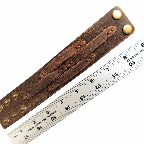 Distressed Brown Leather Cuff Bracelet Rustic Wide Snap - Image 6