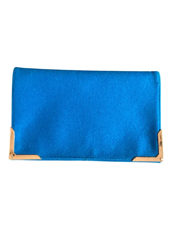 Shiraleah Chicago Blue Wool Blend Envelope Clutch Purse Gold Corner Accents Glam - Image 2