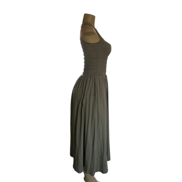 Universal Threads Olive Green Smocked Midi Dress S Sleeveless Scoop - Image 3