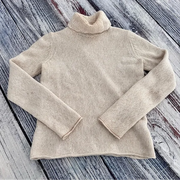 Vintage 2006 GAP Women's Oatmeal Beige Turtleneck Sweater | Wool Cotton Knit - Image 2