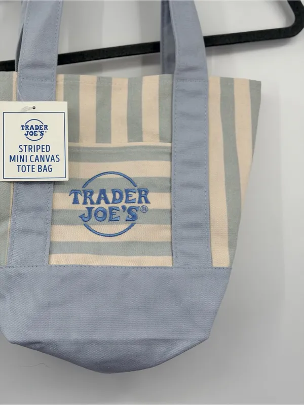 Trader Joe’s‎ Striped Mini Canvas Tote Bag Pastel Blue Cream NWT 2026 - Image 4
