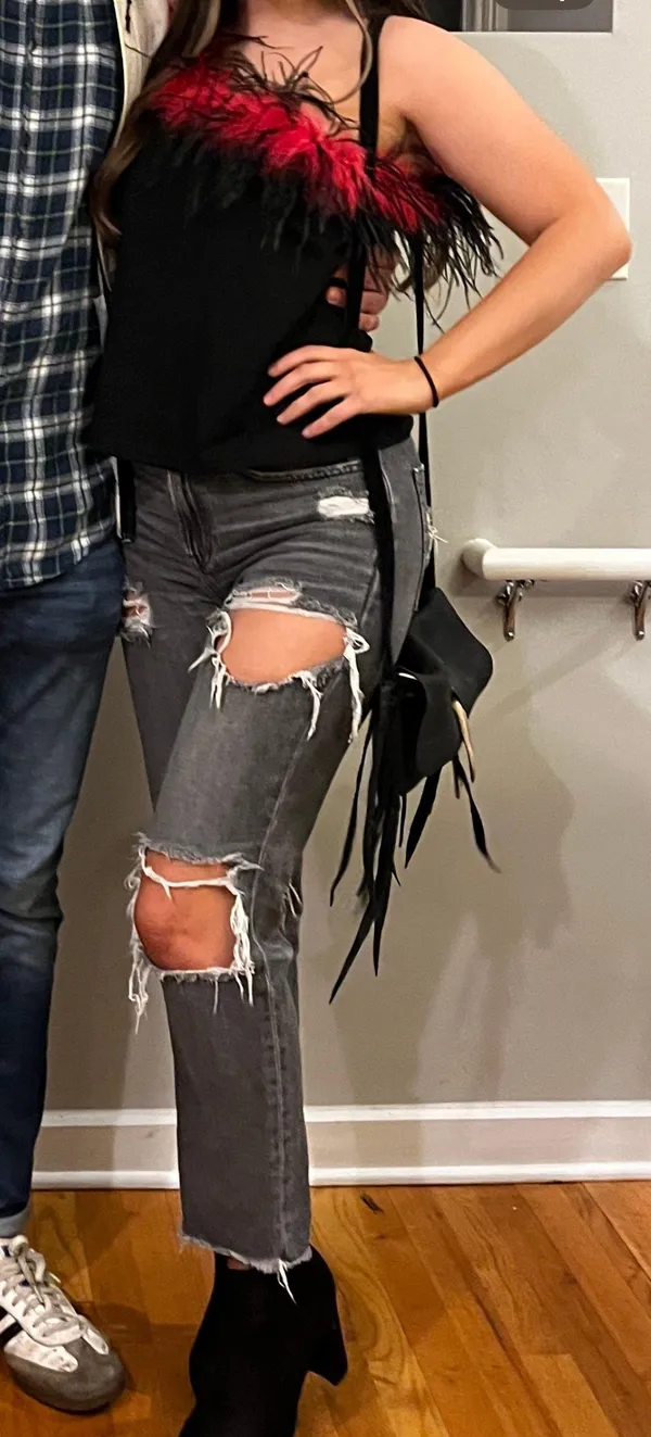 American Eagle Black Distressed High Waisted Relaxed Fit Jeans - Image 2