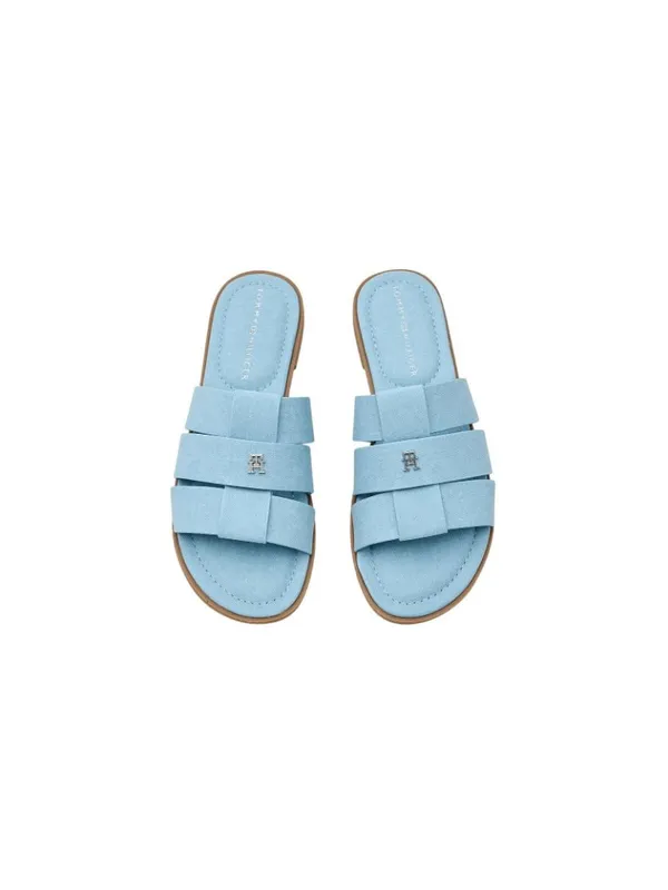 NWT Tommy Hilfiger Triple Strap Slide Open Toe Flat Sandals Light Denim Blue 7M - Image 2
