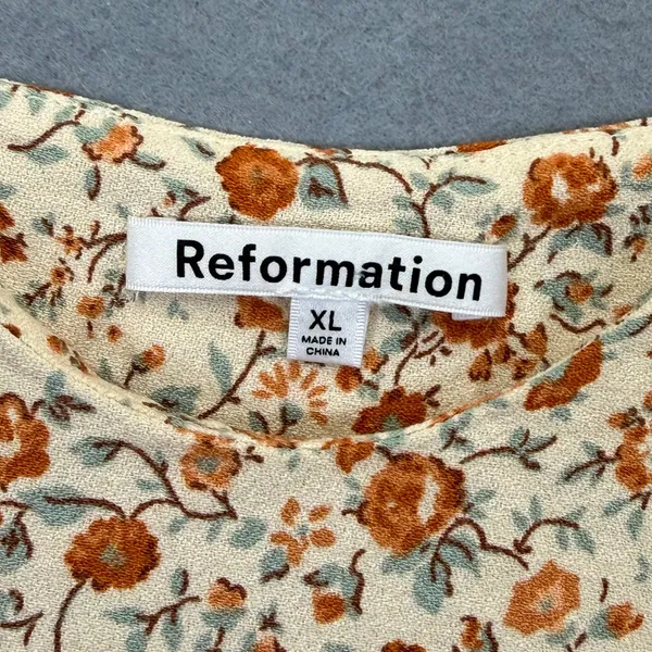 Reformation Floral V-Neck Camisole Top Cream Orange XL 22587 RN143248 - Image 2