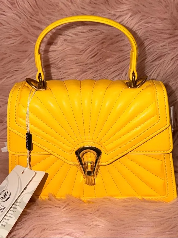 Scarleton Yellow Quilted Top-Handle Satchel with Detachable Strap - Image 9