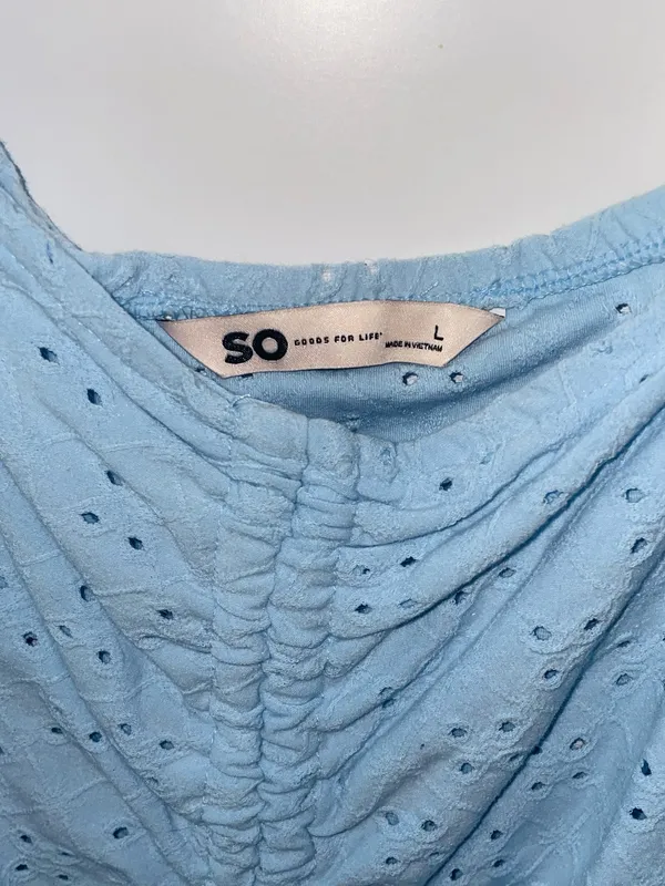 SO Cinch Front Puff Sleeve Eyelet Crop Top – blue Size XL - Image 2