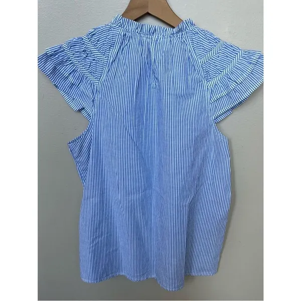 J.CREW Top Blue Striped NEW Flutter Sleeve Blouse 100% Cotton Size Small NWT - Image 5