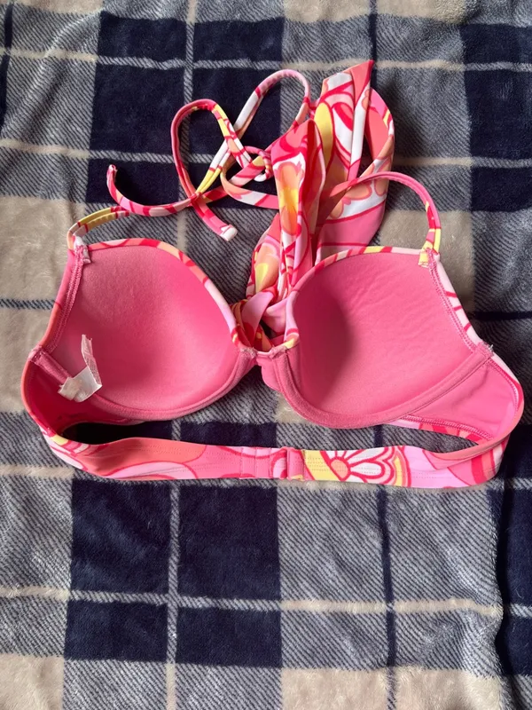aerie Pink Floral-Print Padded Bikini Top 34B y M - Image 5