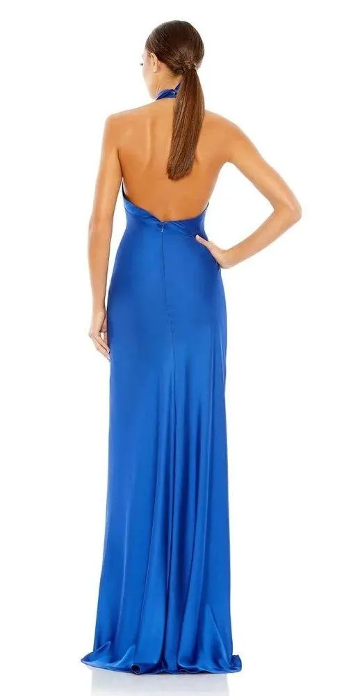 Mac Duggal 26925 Cobalt Blue Asymmetrical Crisscross Halter Gown Size 0 New - Image 2
