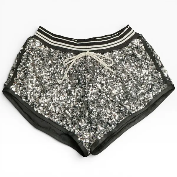 Free‎ People FP Movement Shining Star Sequin Shorts Metallic Black Combo S NWT - Image 4