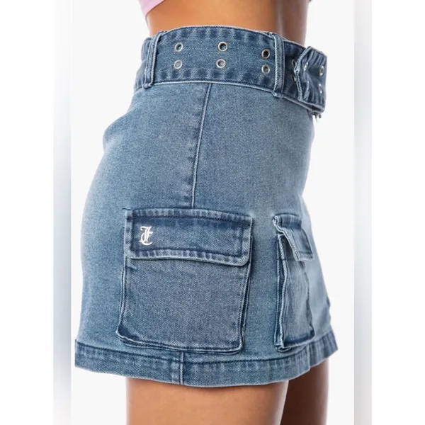 Juicy Couture NWT Size 25 XS Blue Denim Belted Cotton Cargo Miniskirt Retro Y2K - Image 4