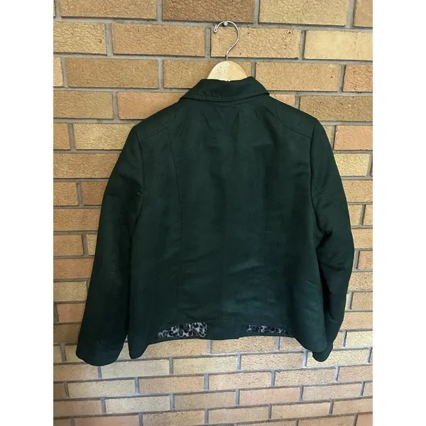 Laura Ashley Womens XL Tribeca Faux Suede Full Zip Moto Jacket Dark Green - Image 3