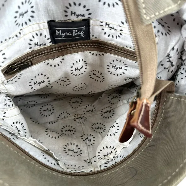Myra Bag Sage Green Canvas and Brown Leather Messenger Tote Crossbody Bag - Image 8