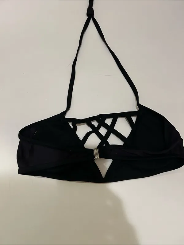 Strappy Black Halter Bikini Top Size L - Image 2