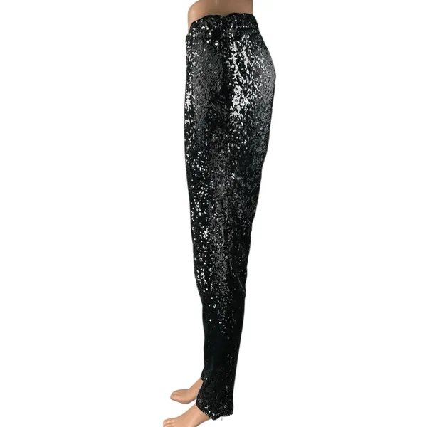 Honey Punch Black Sequin Sparkle High Waisted Skinny Leg Trousers Pants Size M - Image 3
