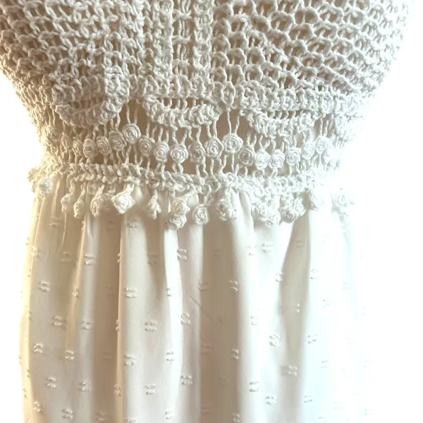 Crochet Midi Baby Doll Halter Dress Y2K Fairy White Shein Textured Tiered SZ SM - Image 4