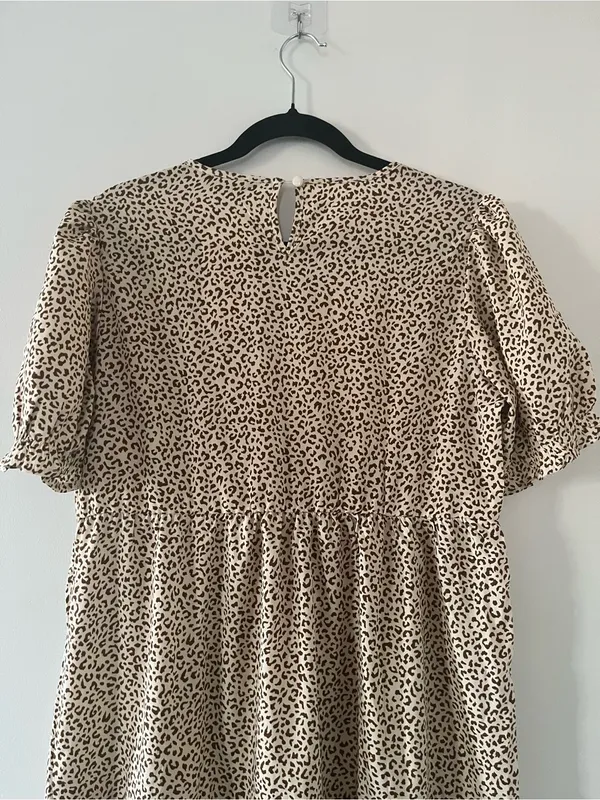 PRETTYGARDEN NWT Beige Brown Leopard Print Puff Sleeve Midi Dress Medium Romantic Modest - Image 8